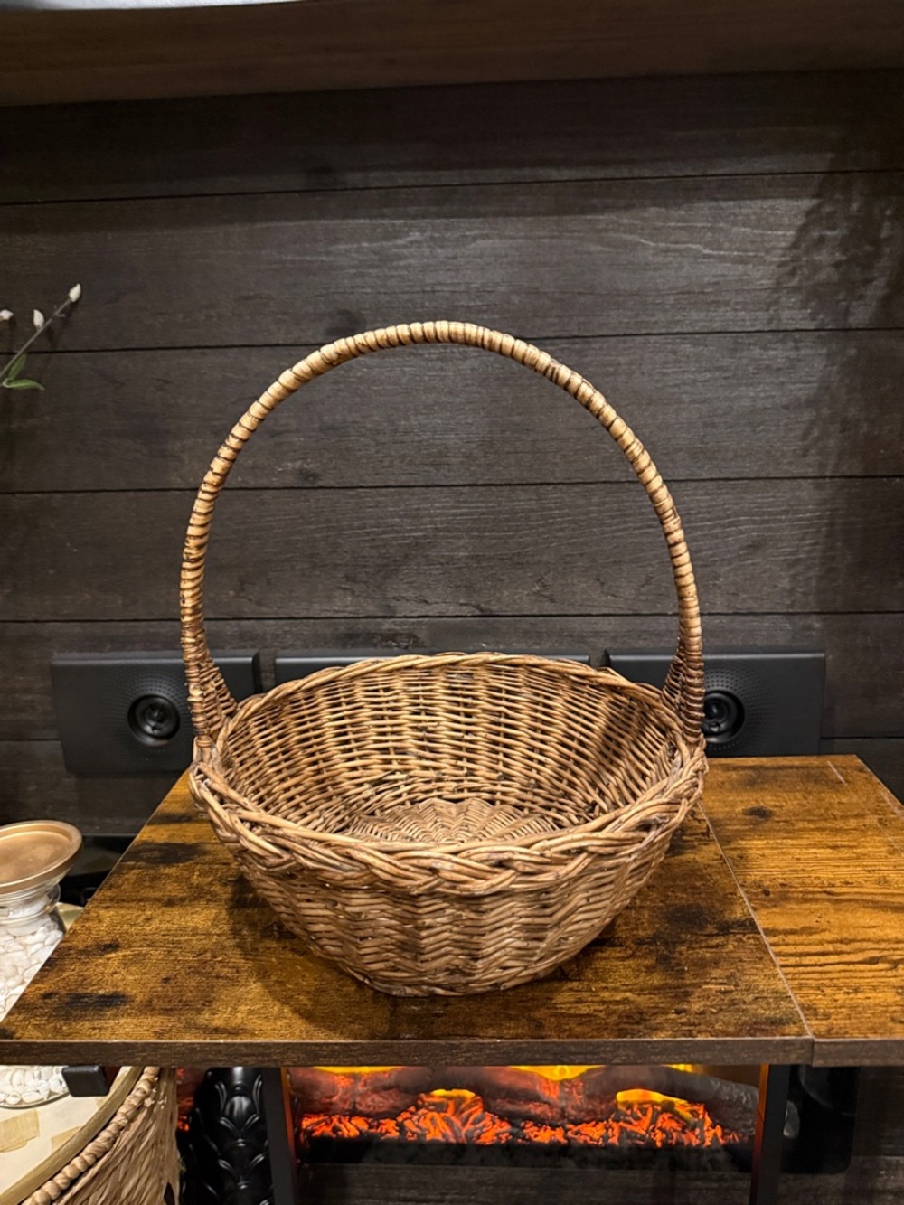Woven Round Handle Basket - Natural Brown